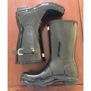 Black Short Gloss Hunter Rain Boots 8